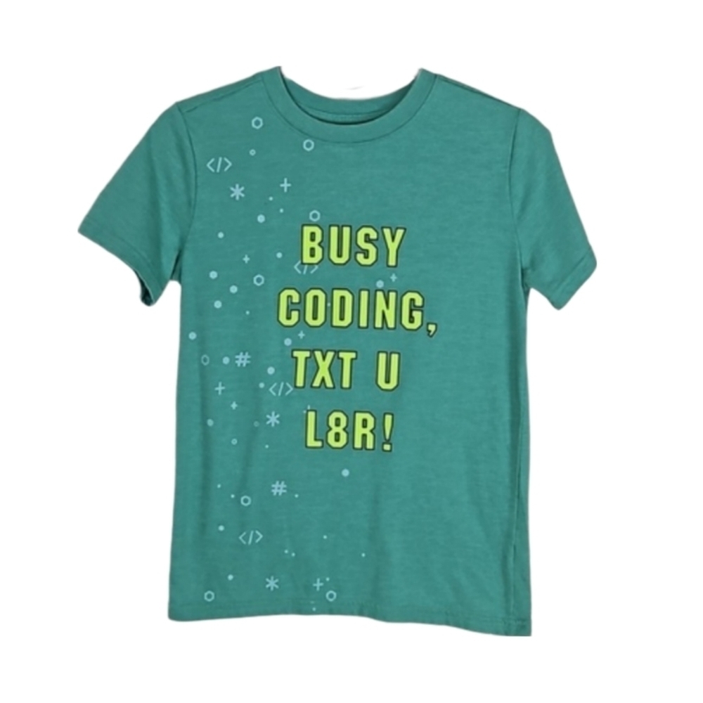 Kids Short Sleeve Casual Tee Busy Coding Txt U L8R Graphic Tshirt, M